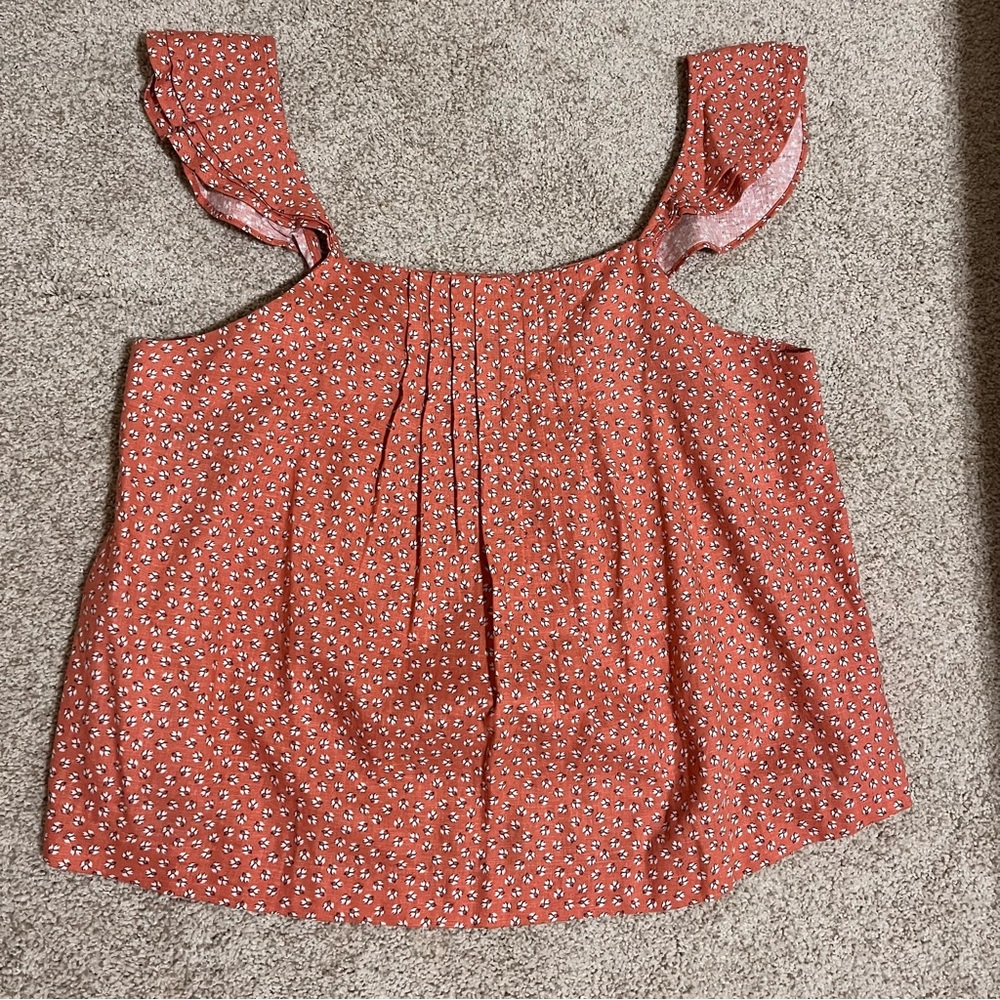Ann Taylor M Floral Ruffle Sleeve Pleated Top